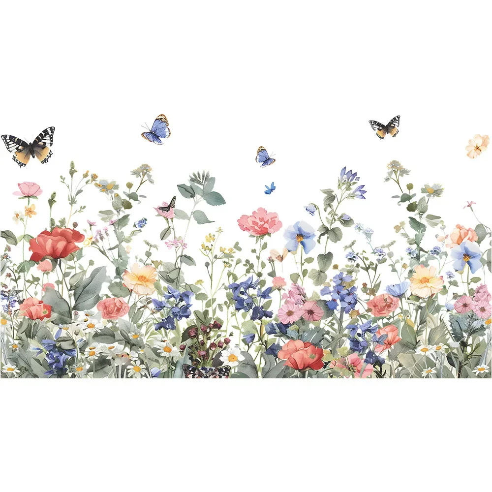 Colorful Plant Flowers Butterfly Glass Window Home Landscaping Decoration Electrostatic Uv Window Stickers 1PCS window stickers