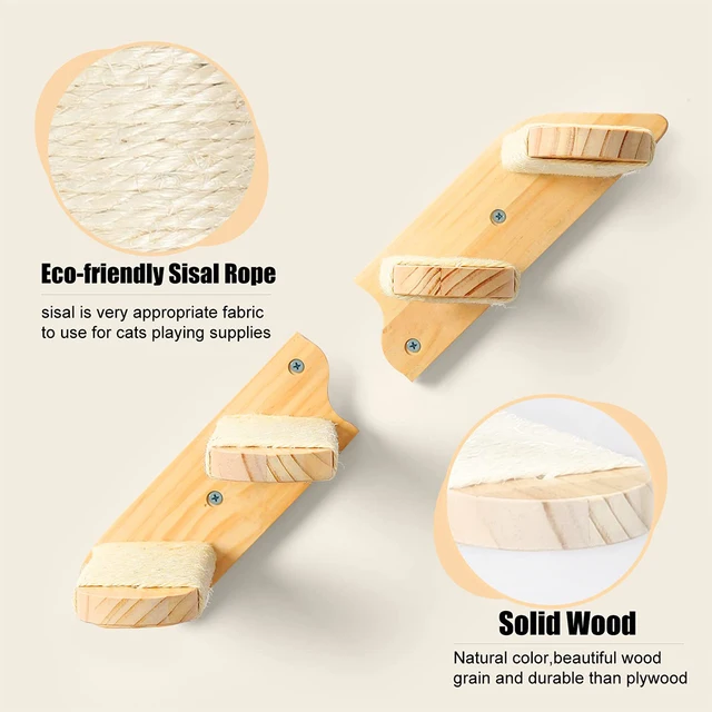 Cat Wall Climbing Steps Shelves Wall Mounted with Reversible Four-Stairs Cat Tree Scratching Post Steps Sisal Rope Accessories 4