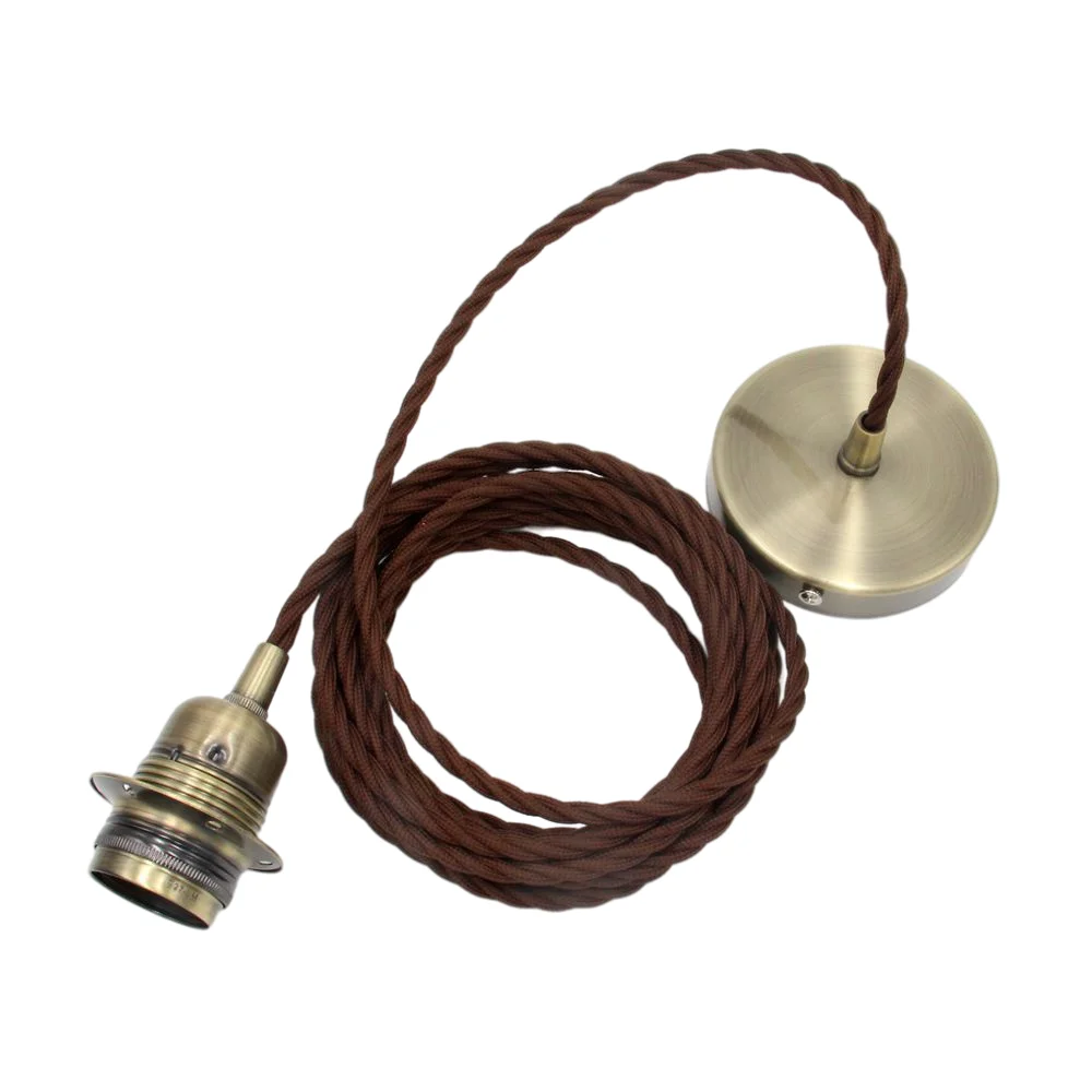 

Металлический винтажный бронзовый Держатель для лампы E27 с тканевым Витым шнуром, Потолочный подвесной светильник, набор шнуров для домашнего декора