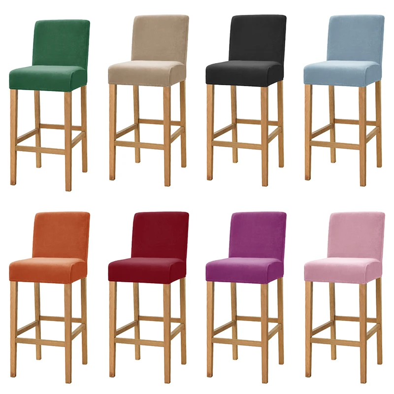 Velvet Fabric Bar Stool Chair Cover Spandex Stretch Short Back Chair Covers for Dining Room Cafe Home Small Size Seat Slipcover 6