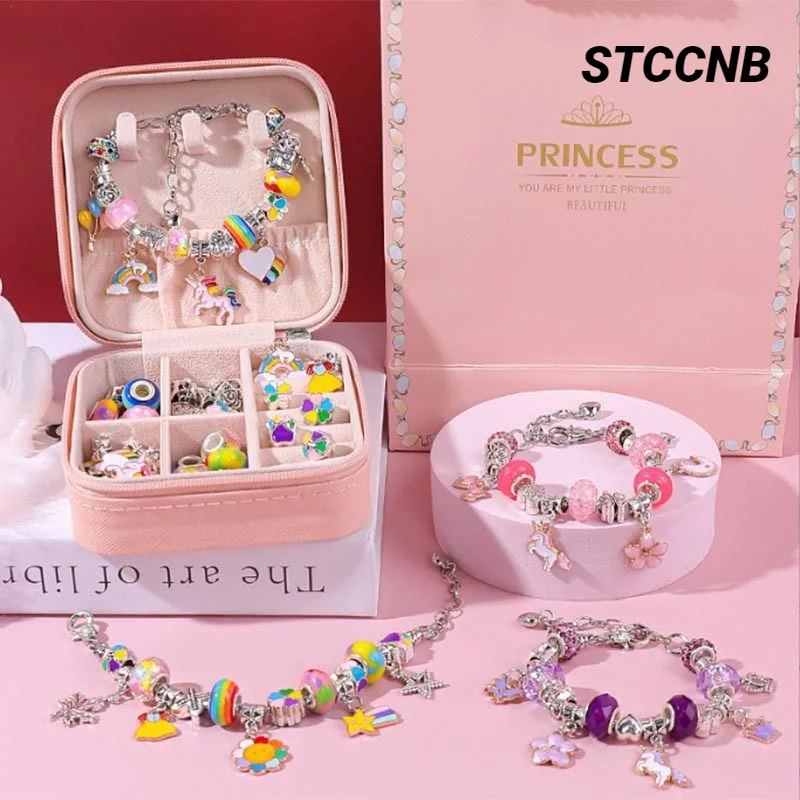 Children's Handmade DIY Bracelet Making Accessories Round Animal Crystal Beads Educational Toys Girl Birthday Gift Jewelry Set