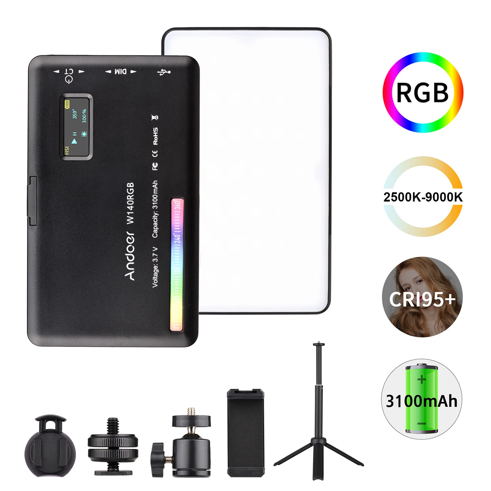 Video Light Kit RGB LED Video Conference Lighting Dimmable 20 Lighting Effects with Desktop Tripod Phone Holder Computer Clip