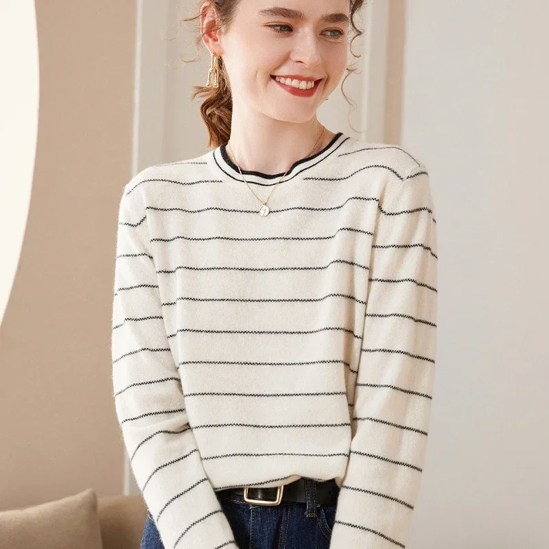 2023-autumn-winter-new-women-striped-pullover-100-cashmere-sweater-knitted-jumper-female-o-neck-soft-warm-tops-women's-clothes