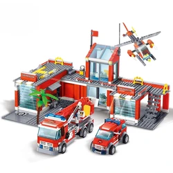 KAZI – blocs de construction en plastique pour enfants, 8051, modèle de Station de pompiers, briques de ville compatibles avec Juguetes, jouets pour enfants 
