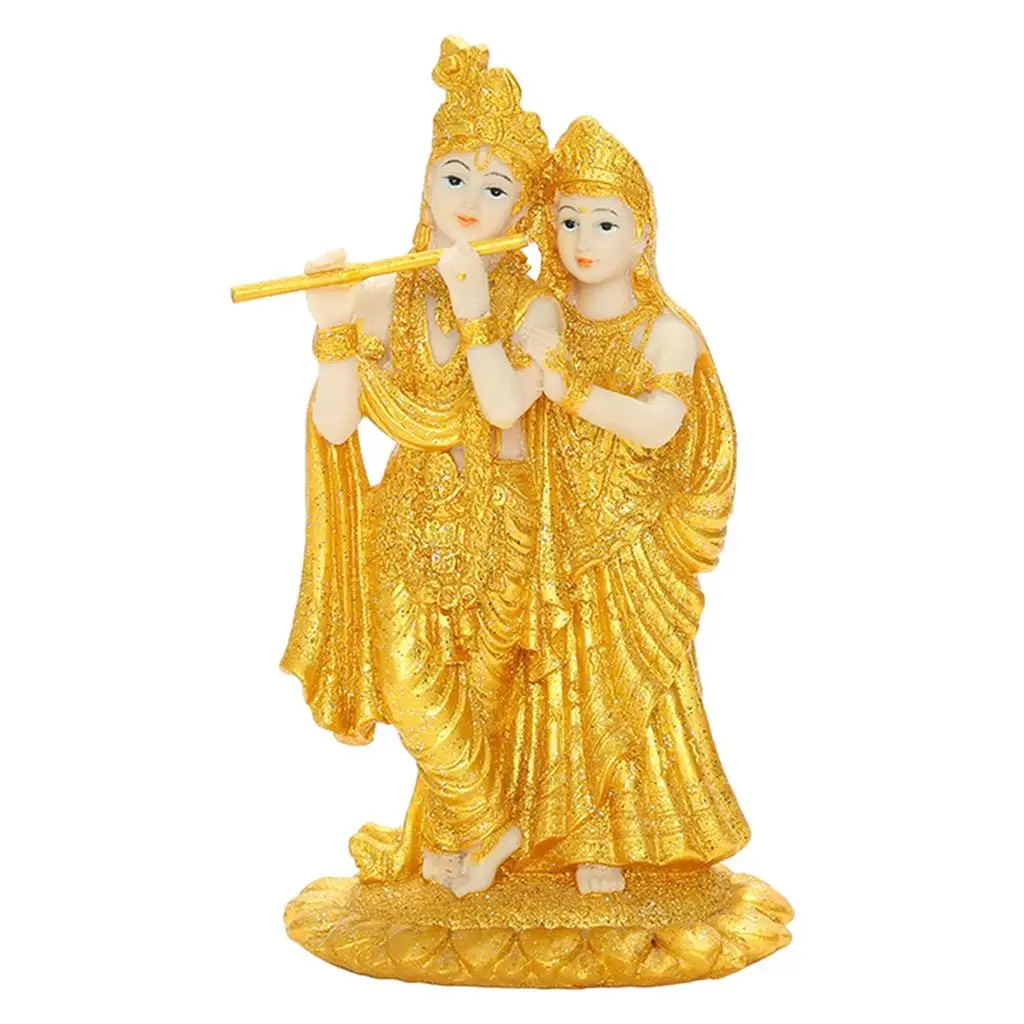 Lord Radha Krishna Buddha Statue Playing Flute Indian Sculptures Figurines Ornaments Home Garden Buddha Decoration Statues