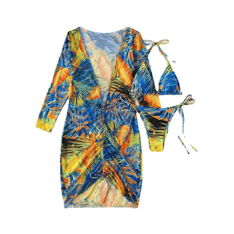 Women's Swimsuit Three-Piece Three-Point Long SleeveinsBlouse Internet Celebrity Drawstring