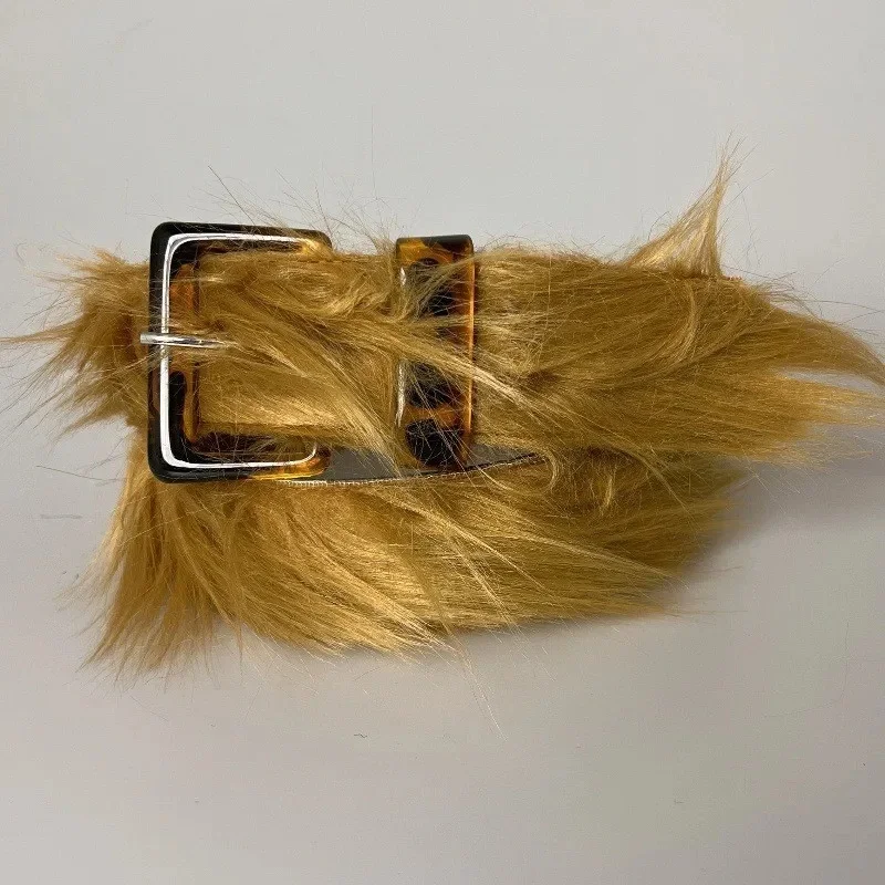 Long wool resin buckle belt Brown