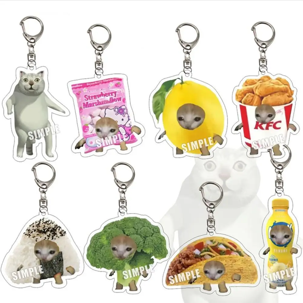 

Food Cat Keychain Cute Happy Cat Head Link Chain Popular Bookbag Hanger Funny Bag Accessories Fashion Gifts 2023