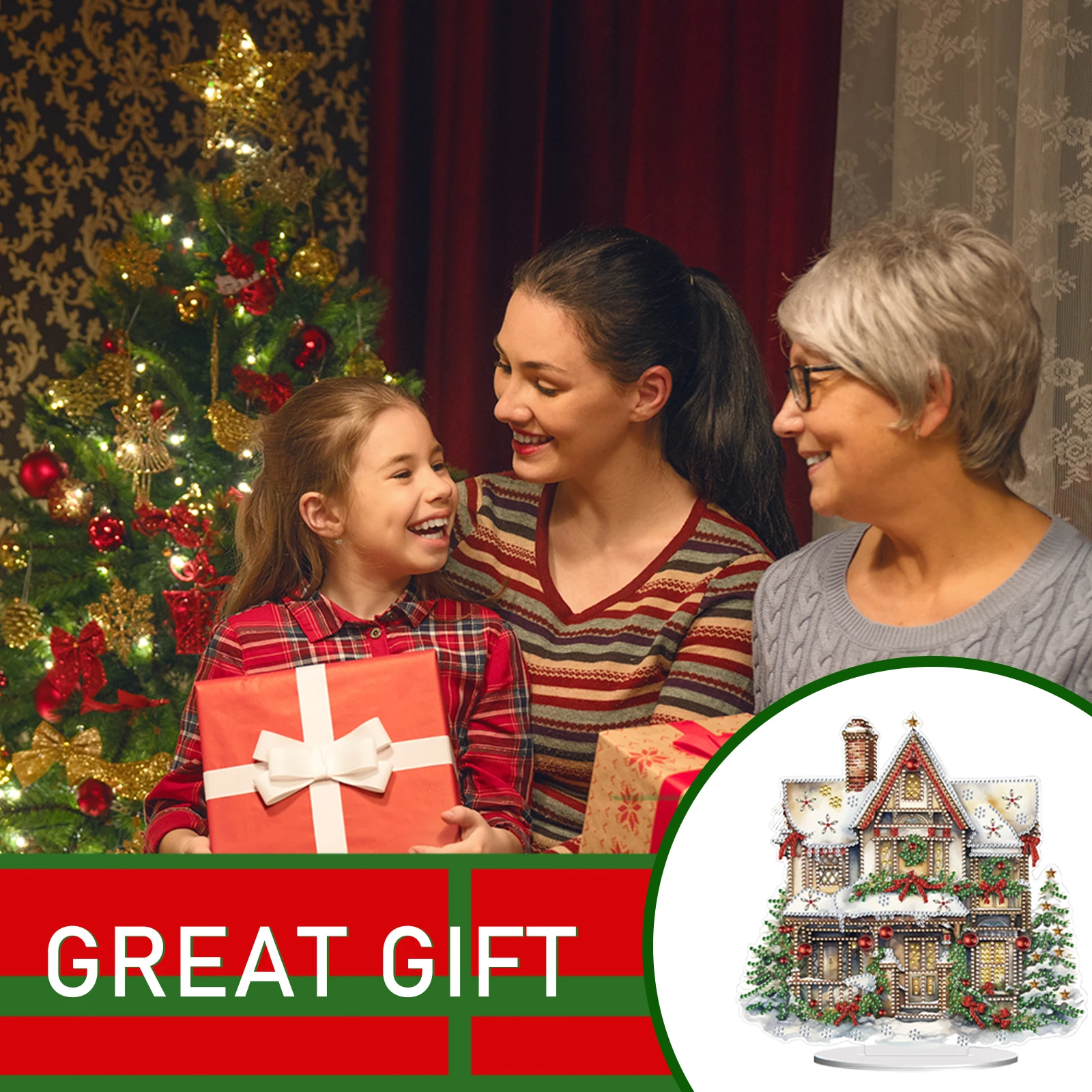 Christmas Diamond Painting Desktop Kit with Acrylic and Resin Gems