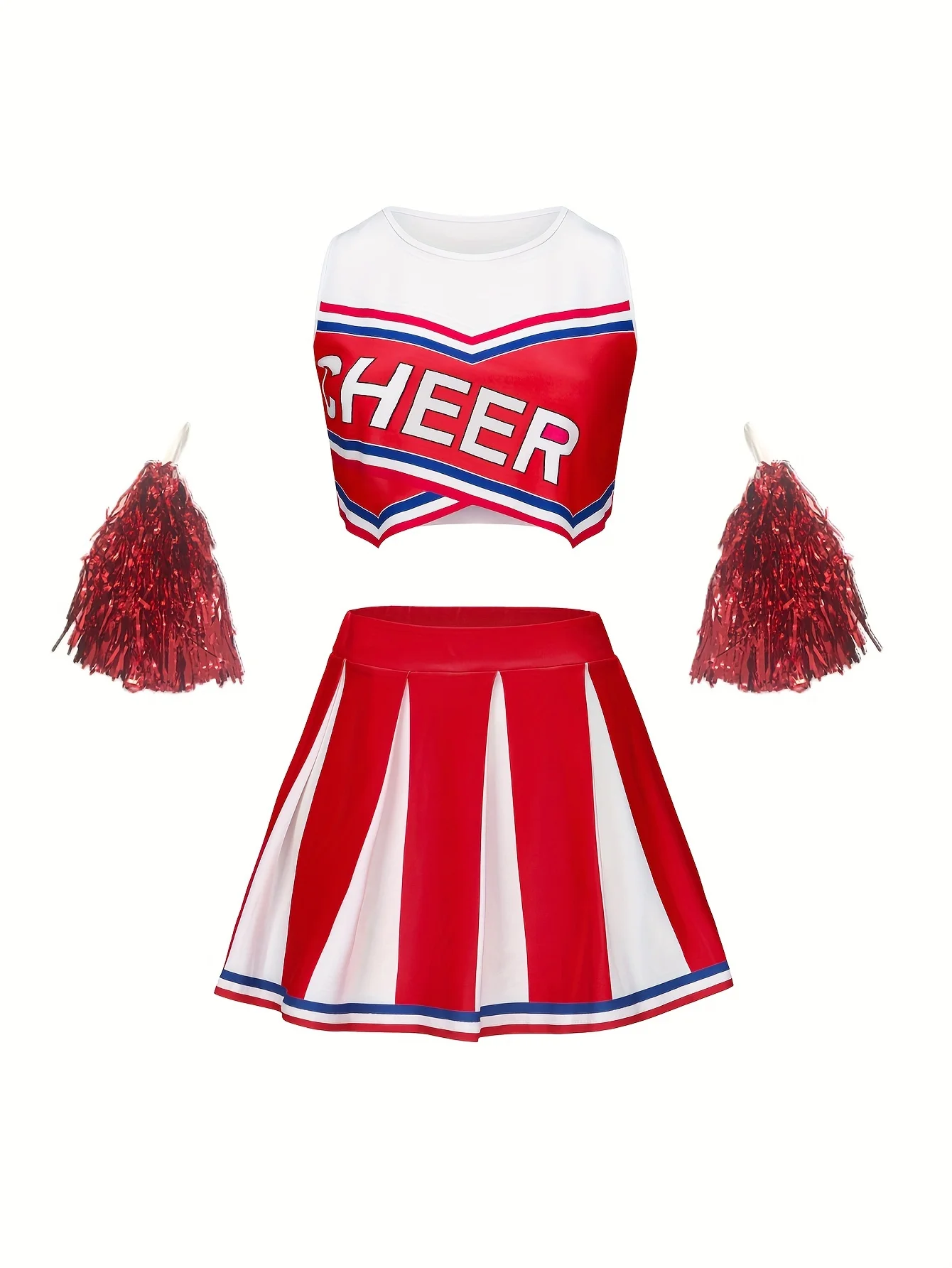 Sleeveless Cheerleader Short Skirt Set Girls Kids Holiday Party Cute Homecoming Season Sports Performance Costume Send Pom Pom