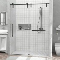 56-60" W x 76" H Frameless Shower Door, with 5/16"(8mm) Clear Tempered Glass & Seal Strip,w/Handle and Stainless Steel Hardware 1