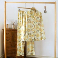 Spring and Summer 2026 New Women's Pajamas Set Cotton Silk Gongsatin High End Large Flower Home Furnishing Long Sleeve Pants - Image 2