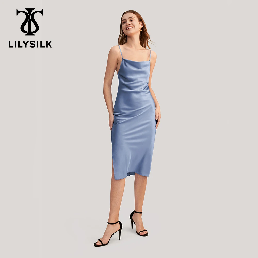 

LILYSILK Women 19 Momme Silk Slip Dress Femme Backless Elegant Alluring Cowl Neck Sundress Office Lady Must NEW Free Shipping