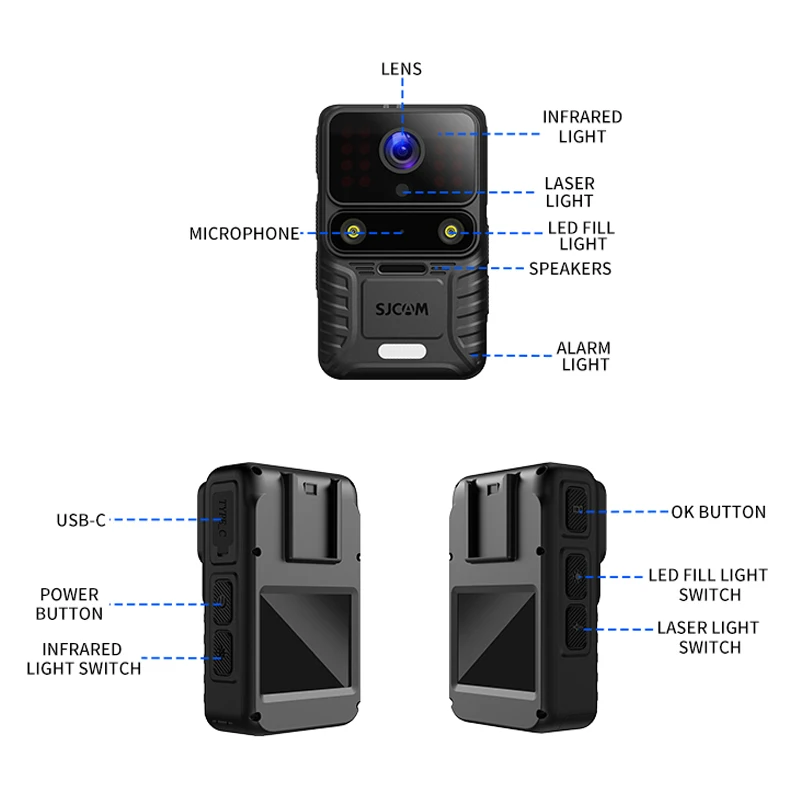 SJCAM A50 Body Camera 4K 30FPS IP65 Waterproof Night Vision Wearable Body-Worn Camera Action Camera Portable Touch Screen 2