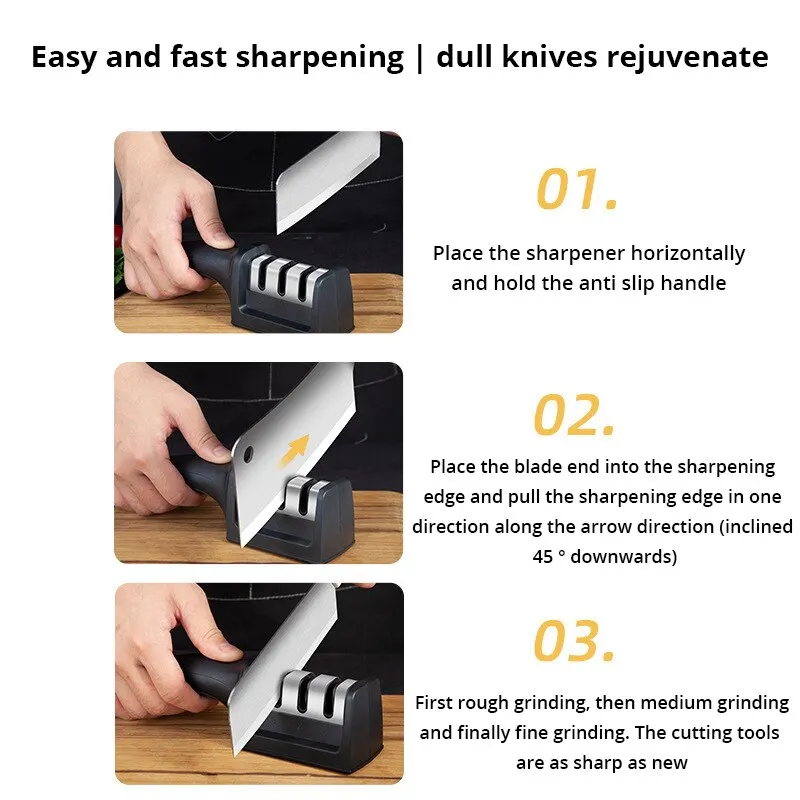 Kitchen 3 Segment Knife Sharpener Household Multi-Functional Hand-Held  Three-Purpose Black Sharpening Stone Knives Sharpeners - AliExpress