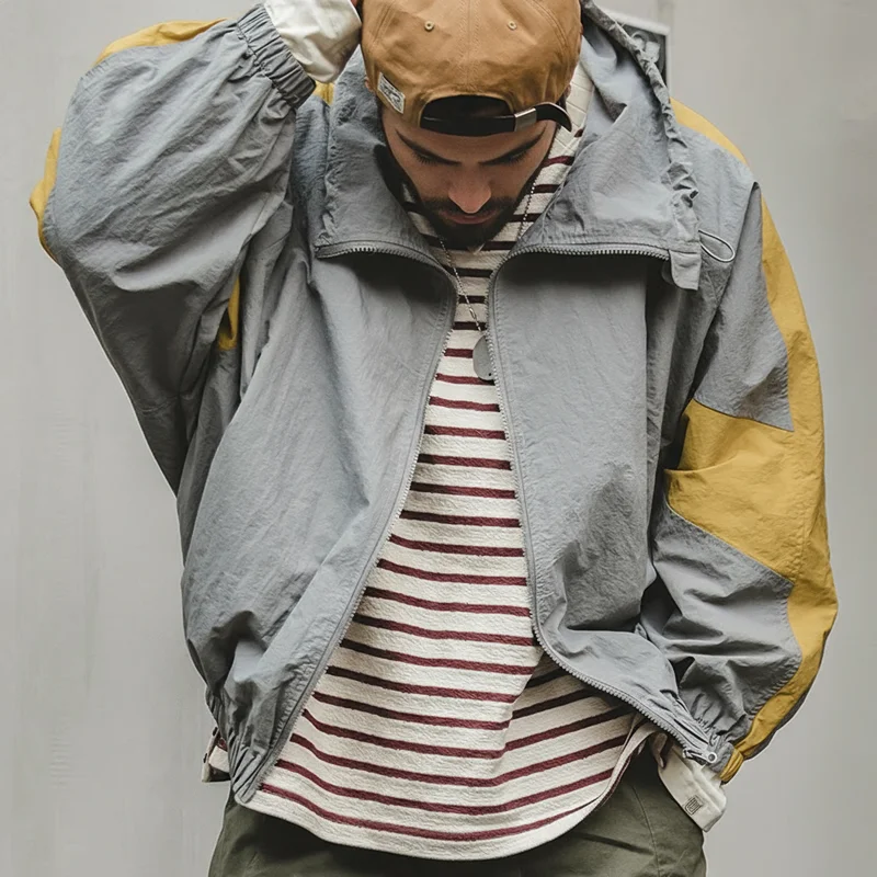 Maden Casual Detachable Double Zipper Patchwork Jackets Stand-up