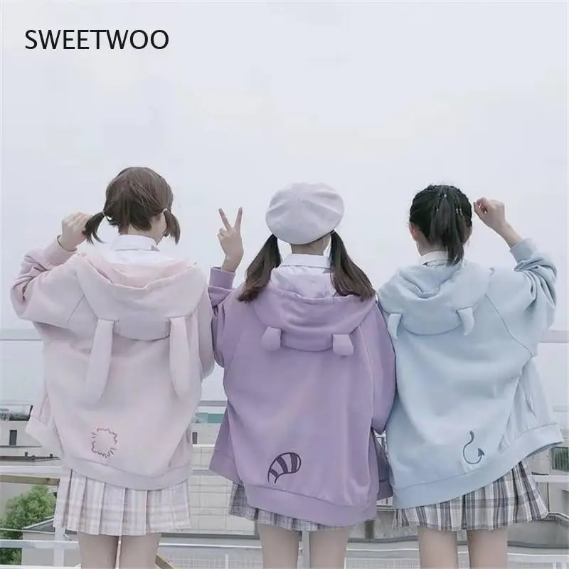 

Cute Ear Cap Sweatshirt Autumn Hooded Hoodie Streetwear Women Oversized Hoodies Casual Kawaii Winter Japan Style Sweatshirt Girl