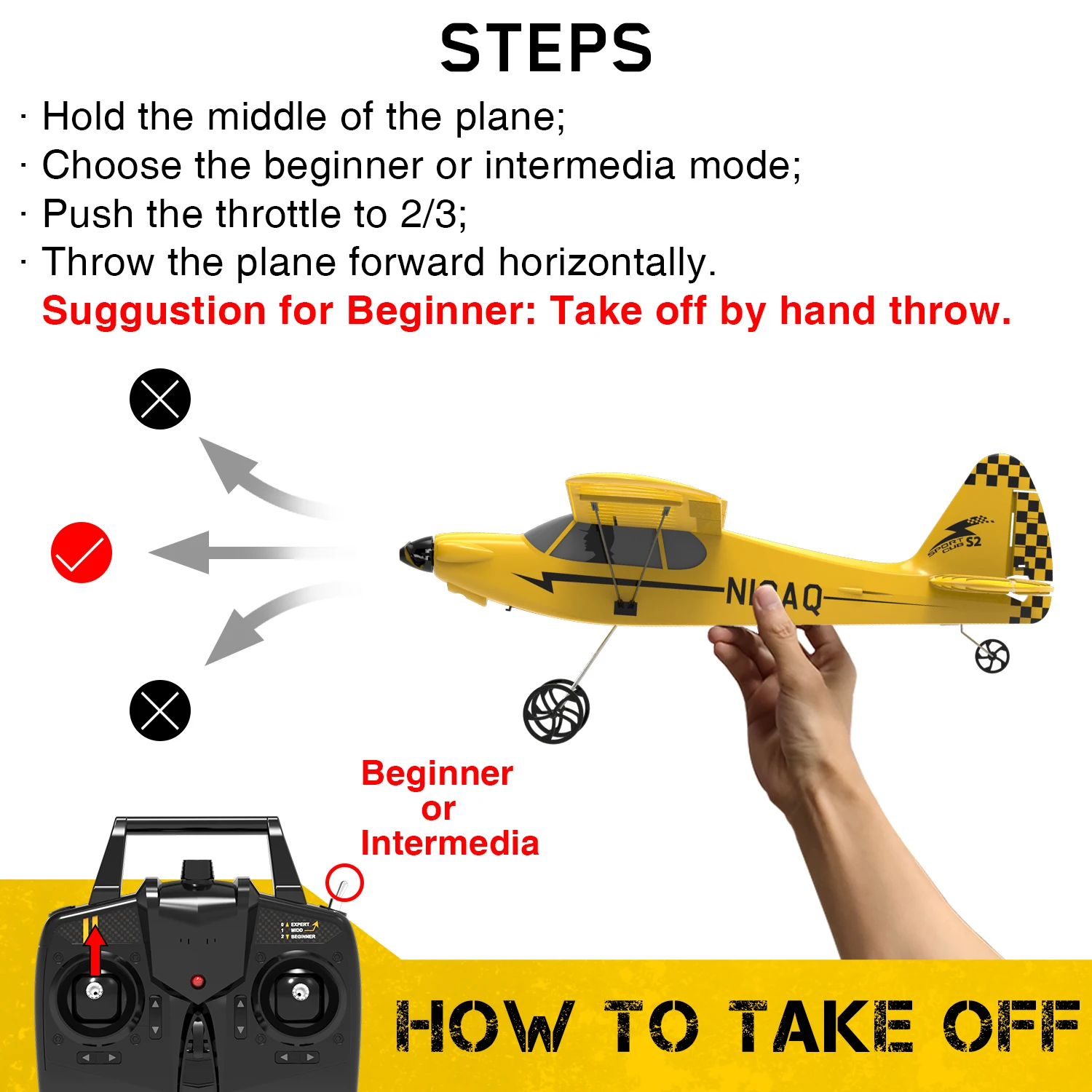 Avion RC Gyroscope 6 Axes 3 Canaux Prêt à Voler Noir