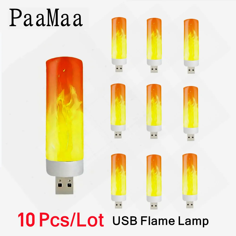 

10Pcs/Lot USB Night Light USB Atmosphere Light LED Flame Flashing Candle Lights LED Book Lamp For Power Bank Camping Lighting