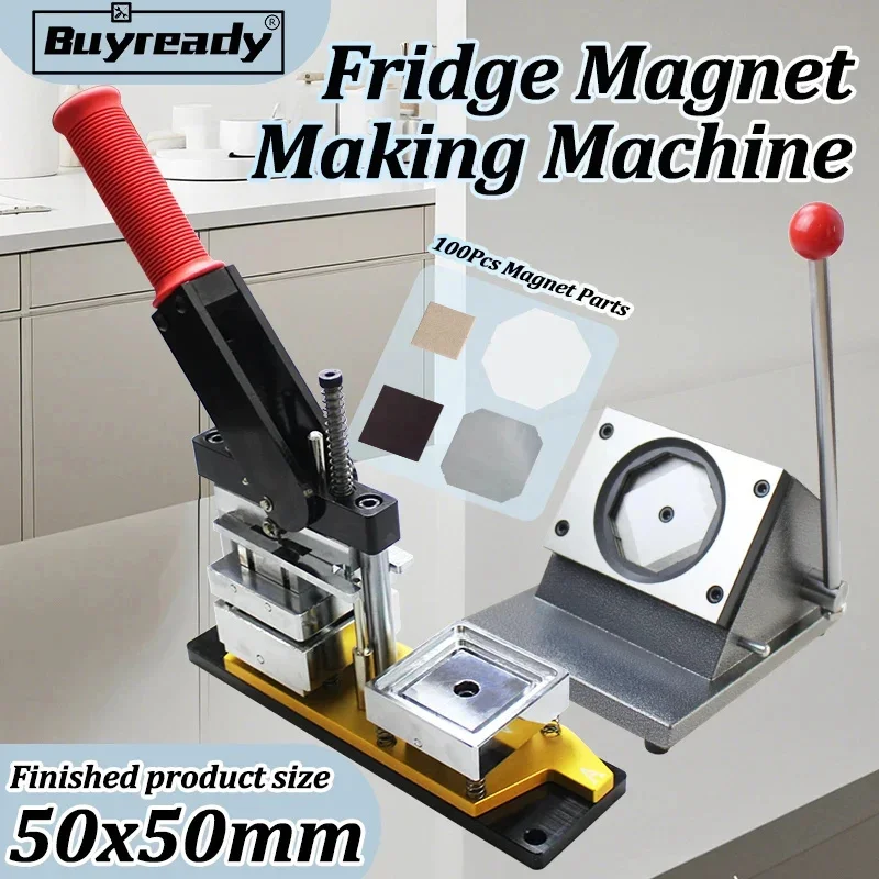 50&times;50mm DIY Manual Rotating Machine Kit Refrigerator Magnet Pressing Machine With 100Pcs Blank Magnetic Consumables+Paper Cutter