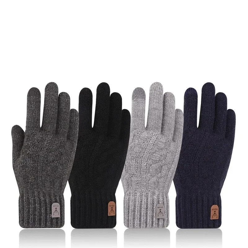 

2023 New Men's Warm Gloves Winter Touch Screen Plus Fleece Gloves Cold Warm Wool Knitted Gloves Black Gloves Winter Gloves Men