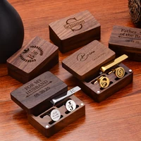 Custom Metal Cufflinks Tie Clip Wooden Box Engraved Gift for Man Dad Groomsmen Business Shirt Personalized Cufflinks Set