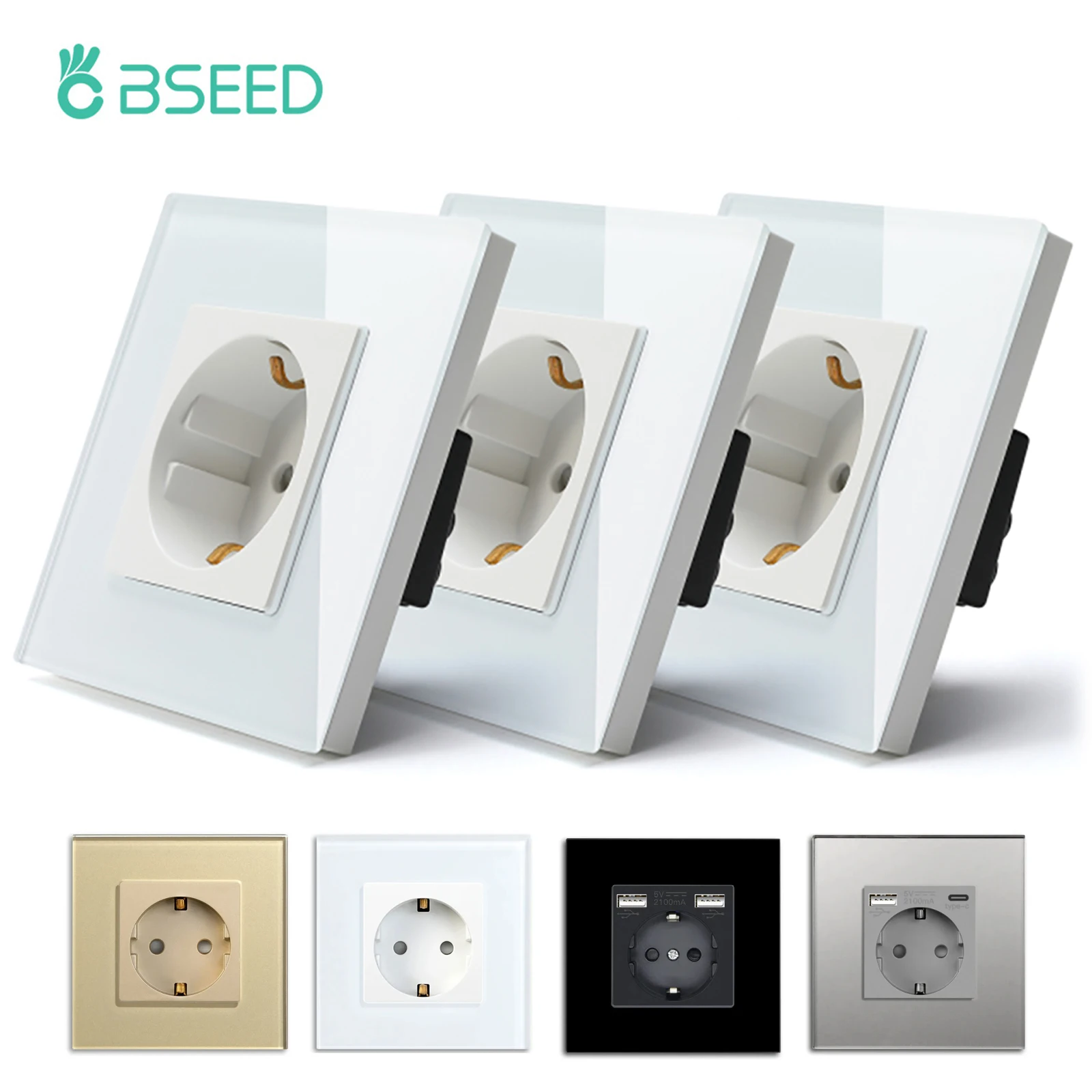 Bseed ยุโรปรัสเซีย 16A ปลั๊กไฟผนังสีขาวสีดําสีเทาทองแผงคริสตัลแก้วคริสตัลปลั๊กไฟฟ้าสําหรับ Home Improvementmet 1