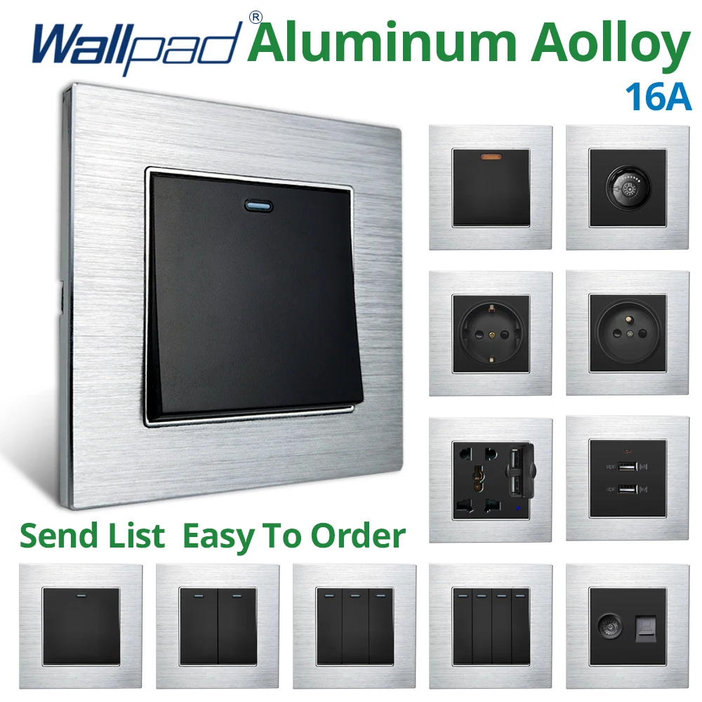 Wallpad Parede ue Soquetes e Interruptores ac 110v 220v Prata Liga de Alumínio Painel Porta Carga Usb Gang Maneira
