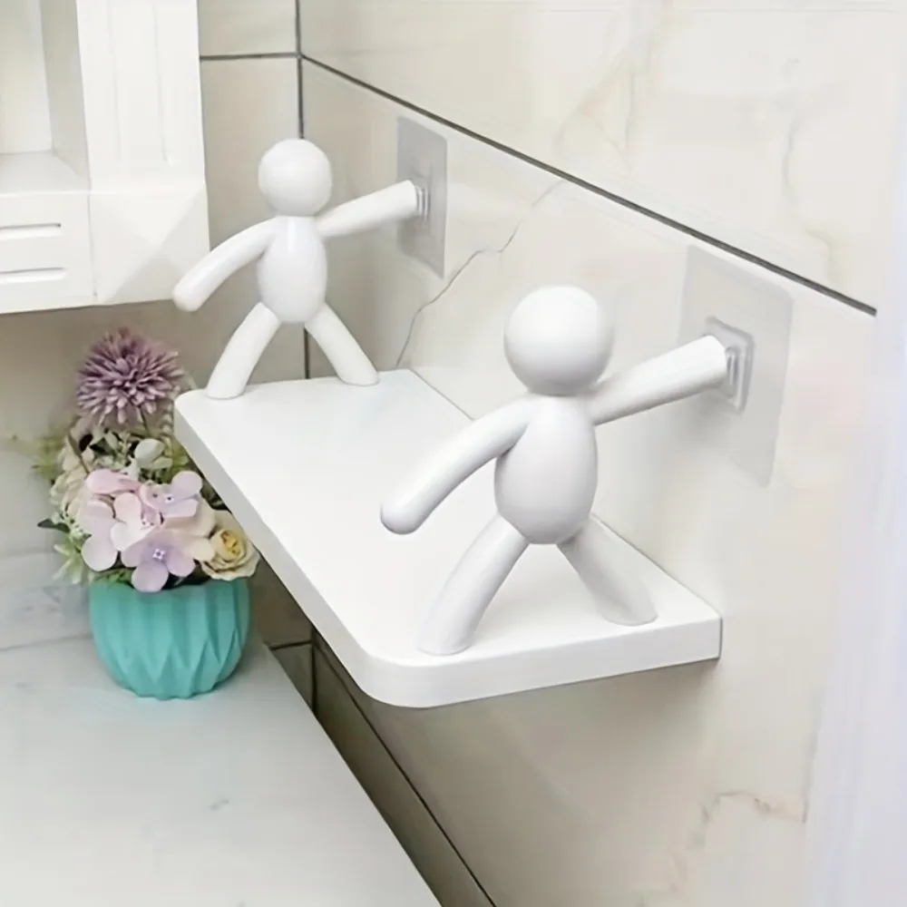 1pc Small Person Storage Rack Cartoon Non Punch Storage Rack Toilet Bathroom Cosmetics Storage Rack Seasoning Jar Sorting Rack 1