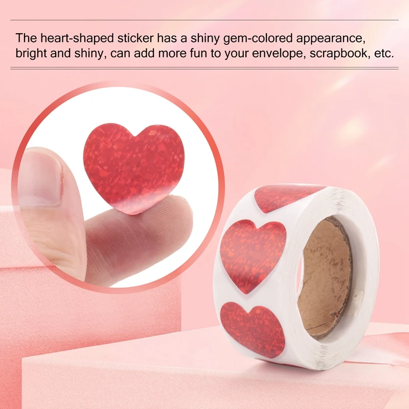 【CLEARANCE】Valentine's Day Glitter Heart Stickers,Red Heart Stickers Roll,Heart Labels For Anniversaries Wedding(500Pcs/Roll)