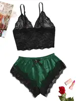 Ensemble pyjama Sexy en dentelle pour femmes, 2 pièces, Bralette transparente, haut et short, vêtements de nuit respirants, grande taille, Lingerie d'été 6