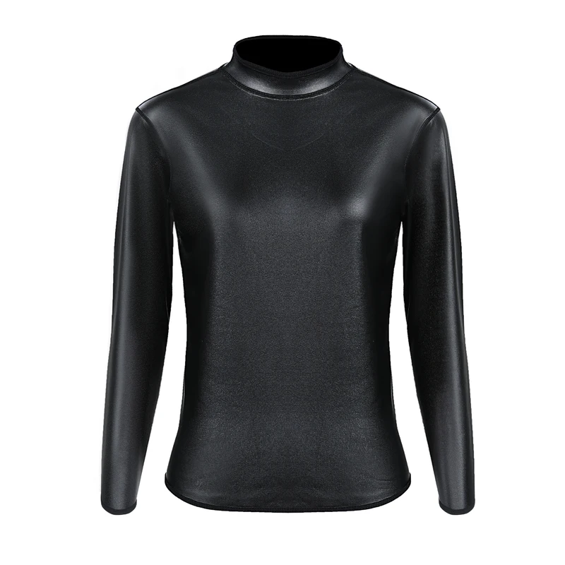 Body Shaper Waist Trainer Women Stand collar Leather Long Sleeves Shirt Motorcycle Biker Tops