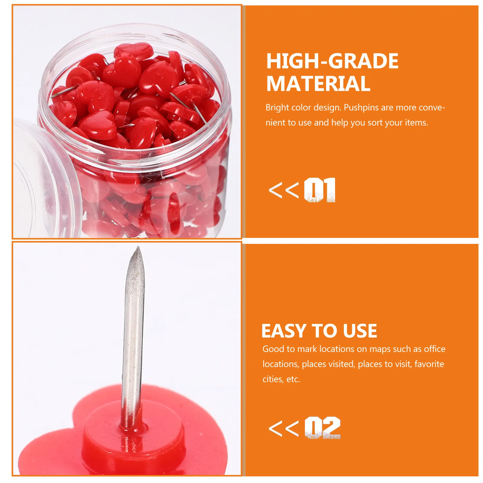150Pcs 하트 모양의 압정핀 밝은 색상의 튼튼한 금속 수지 압정핀 코르크 보드 지도 표시 여행 사진 책상용