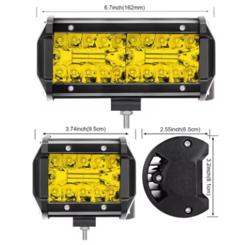High-Performance Yellow LED Work Light - 120W 3000K Sunlight Effect for Vehicles