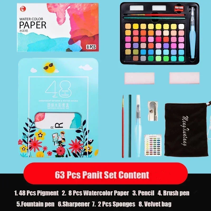 Professional Watercolor Paint Set 48 Colors Painting Set With Paint Brush Watercolor Paper Pigment Art Supplies 63 Pcs watercolor painting set watercolor paint watercolor pigment
