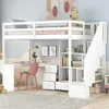 Bunk Beds Twin Loft Bed, Stairs and L-Shaped Desk, Solid Wood Loft Bed Frame with Bookcase and Storage Drawers, Loft Bed 1