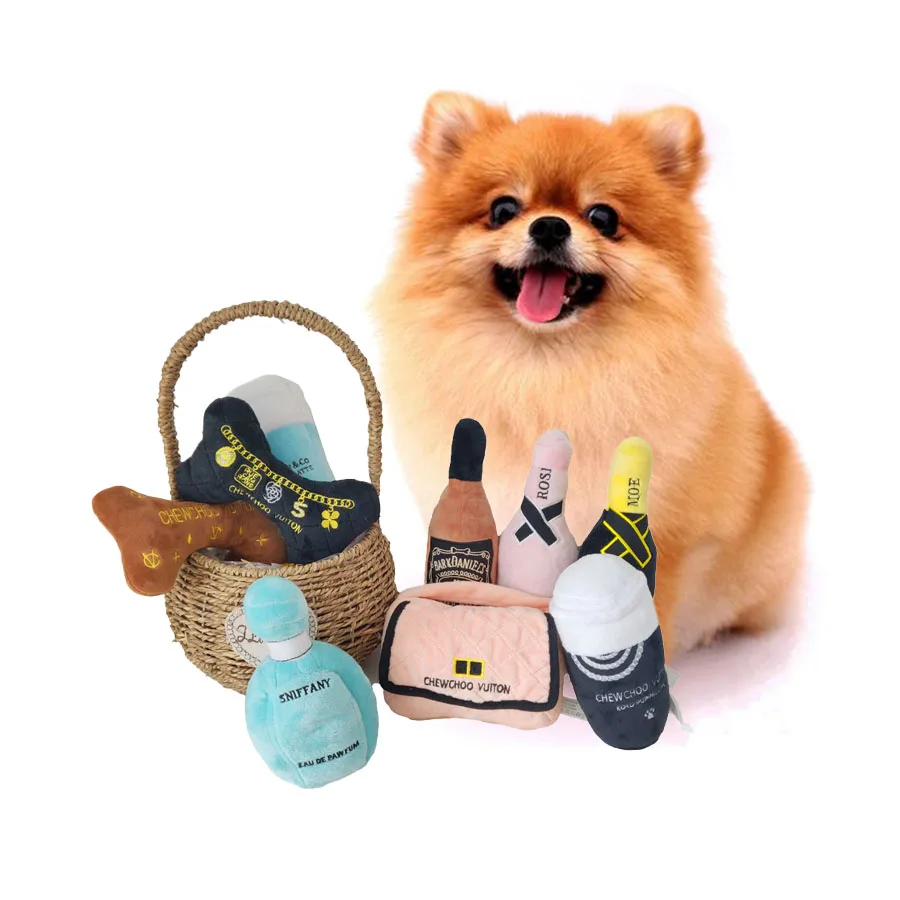 Lovely Stuffed Plush Pet Chewing Toys Plush Dog Wine Bottle Squeaky Toys With BB Sound 4