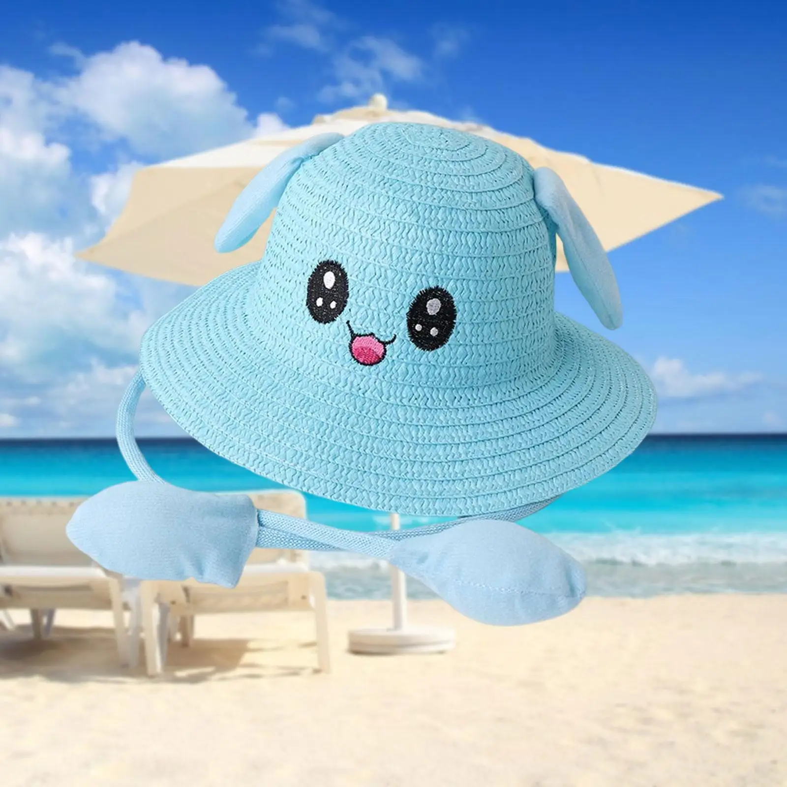 Haozaikeji Cappello Di Paglia Estivo Per Bambini Con Orecchie Di Coniglio Rimbalzanti - Tesa Larga Protezione Solare - Regalo Per Viaggi E Spiaggia