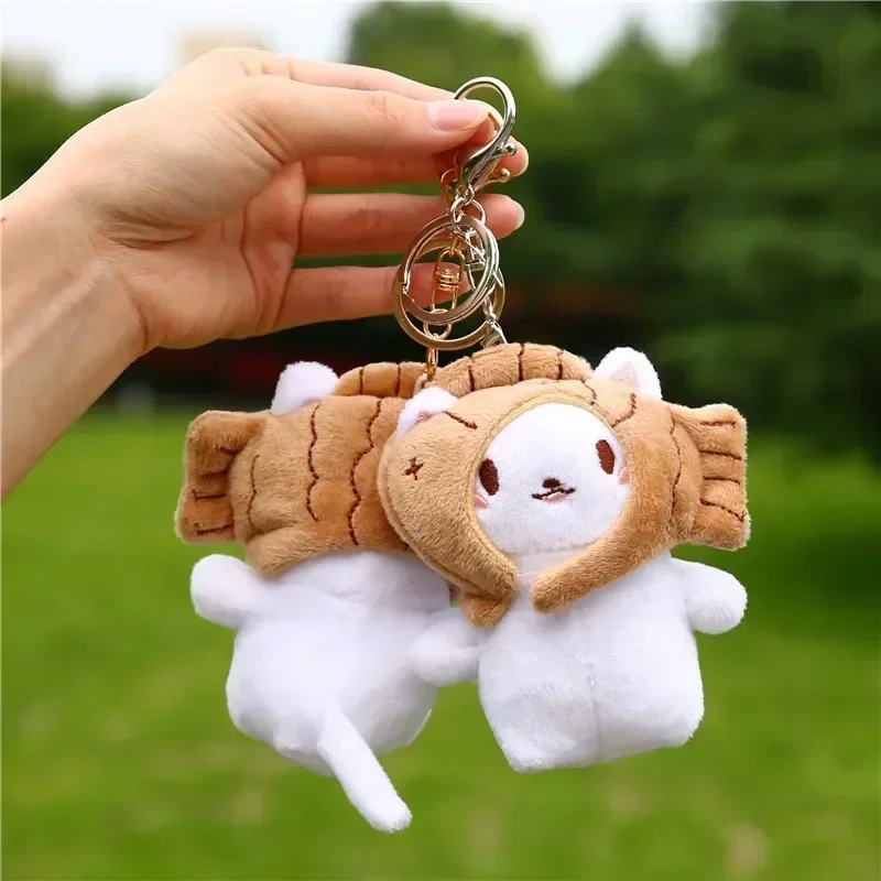 귀여운 모피 공 키 체인 고양이 부드러운 응원 동물 꼬리 머리 공 자동차 키 체인 도미 물고기 봉제 머리 모자 키 체인 엄마 선물 Llaveros