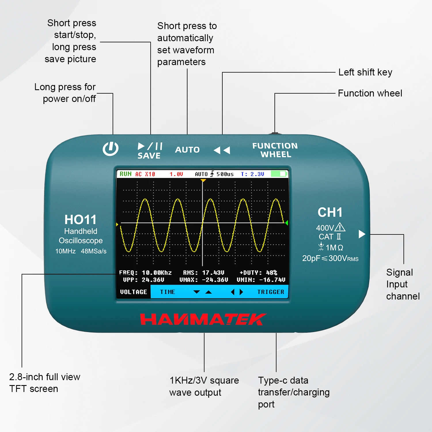Hanmatek Digital Oscilloscope 10MhZ Bandwidth Highly Sensitive Response Signal Mini Handheld Oscilloscope Electronic Repair digital oscilloscope