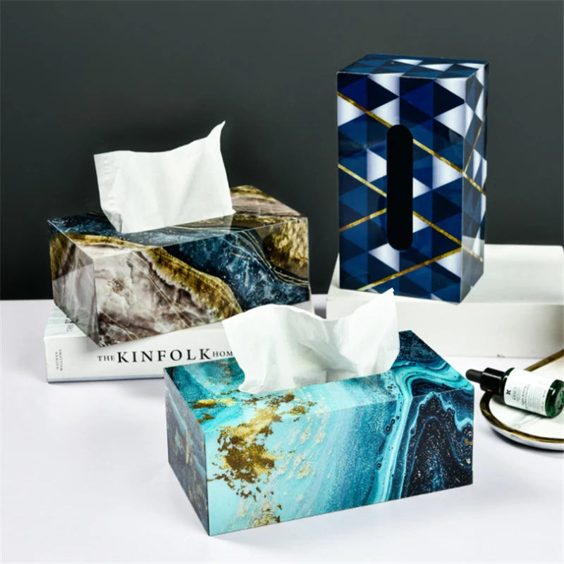 

Creative Marbled Tissue Box Holder Auto Acrylic Table Napkin Holder Box Home Desk Living Room Modern Decoration Tissue Box