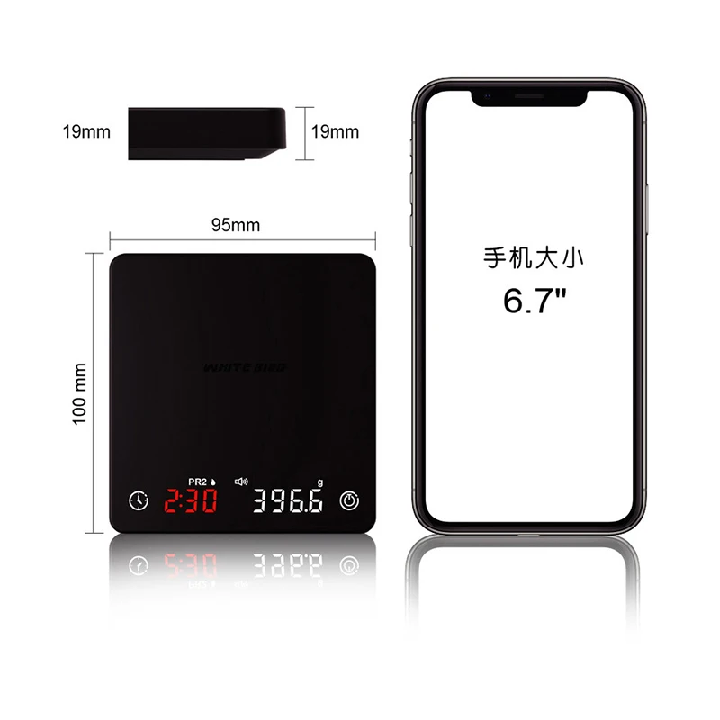 타이머가 있는 에스프레소 커피 저울, 고정밀 미니 주방 저울, 충전식 LED 디지털 드립 커피 저울, 2kg/0.1g