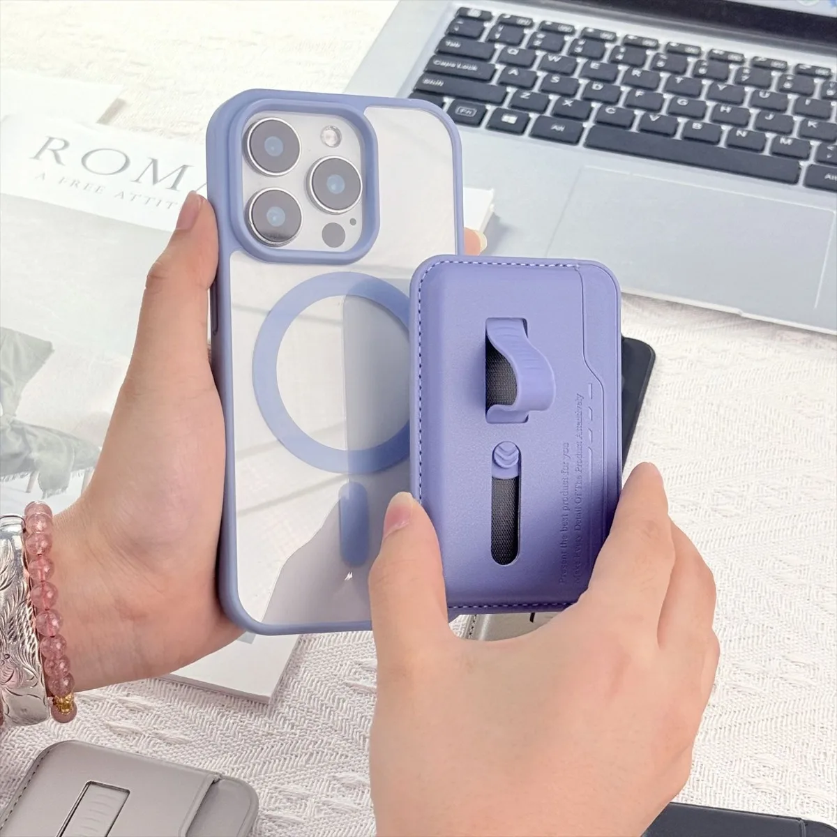 Enhanced Magnetic Card Holder Wallet Case with Finger Ring and Wrist Strap