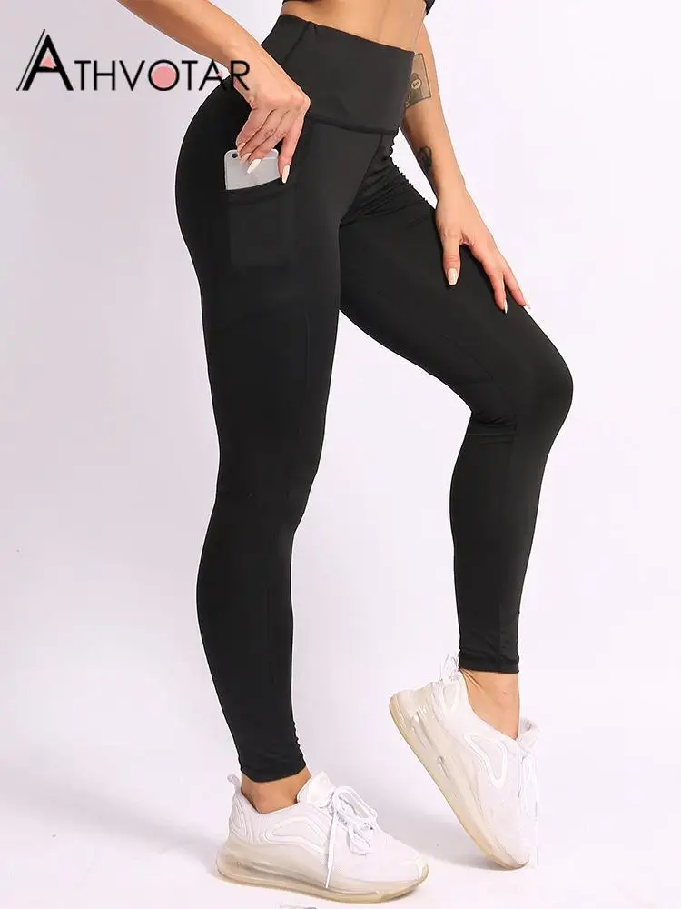

ATHVOTAR Leggings Women Seamless Solid High Waist Fitness Fashion Activewear Women Push Up Black Leggins Gym Workout Leggings