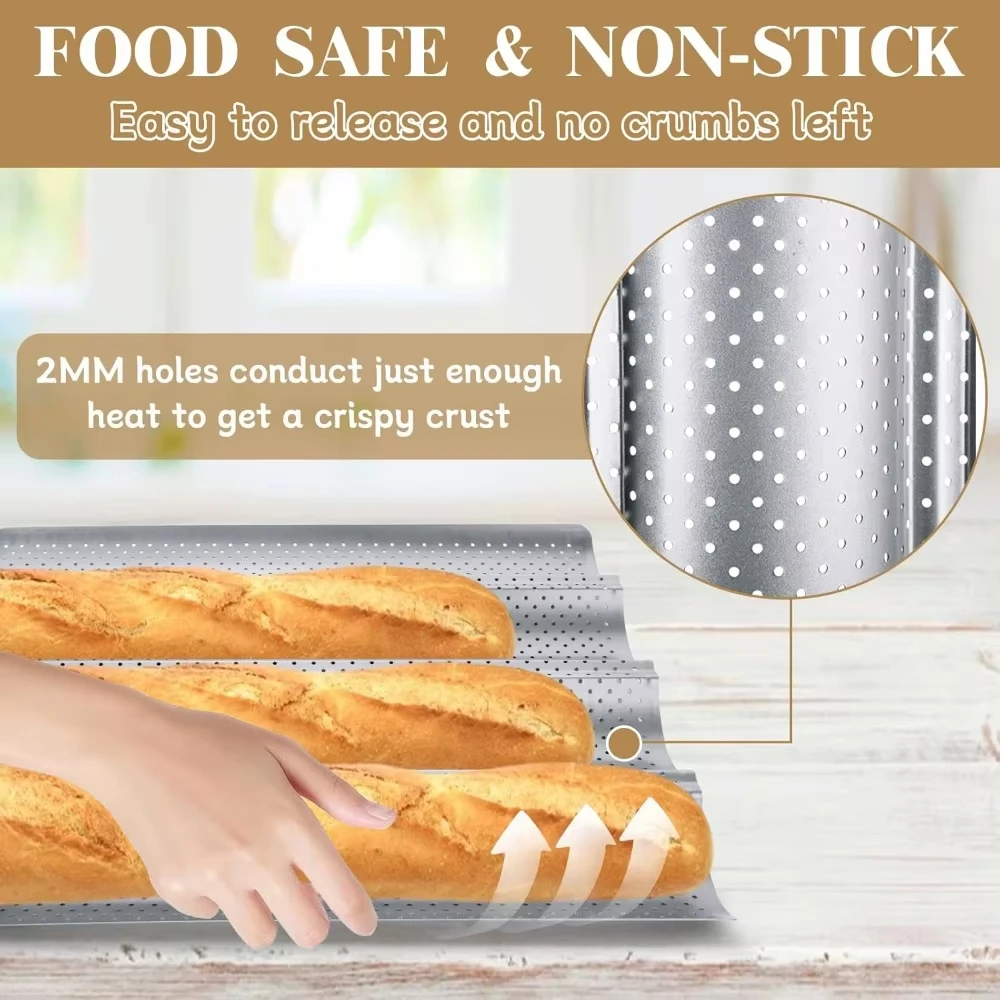 Baguette Pan French Bread Baking Mould Bakeware Groove Waves Mold 2/3/4 Loaves Loaf Bake Mold Baguette Tray Baking Tool - 2