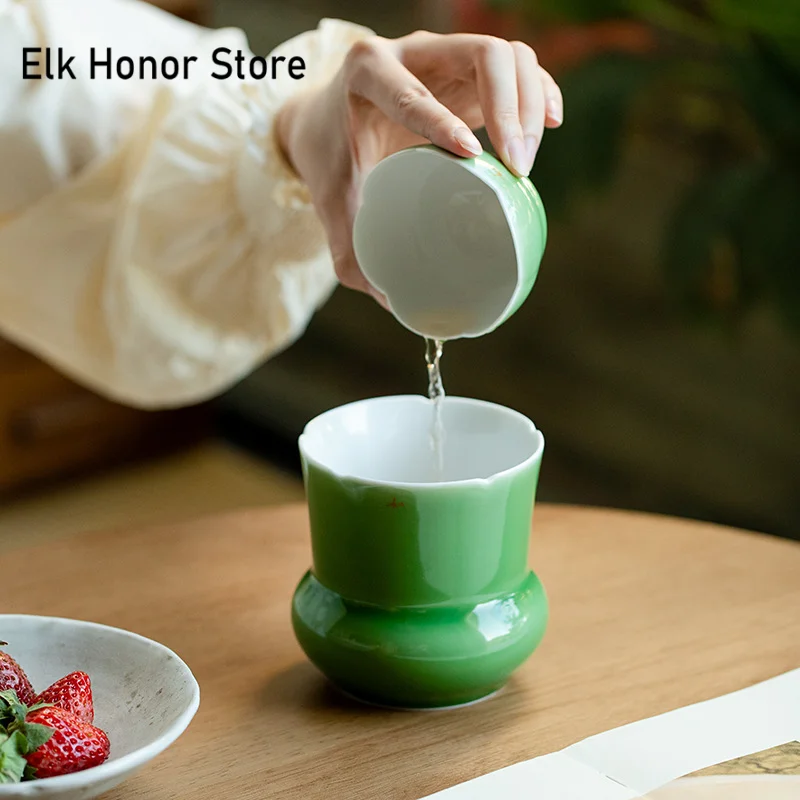 450ml Creative Emerald Green Jianshui Luxury Tea Washing Basin Writing-brush Washer Small Tea Residue Barrel Chaxi Teaware Craft