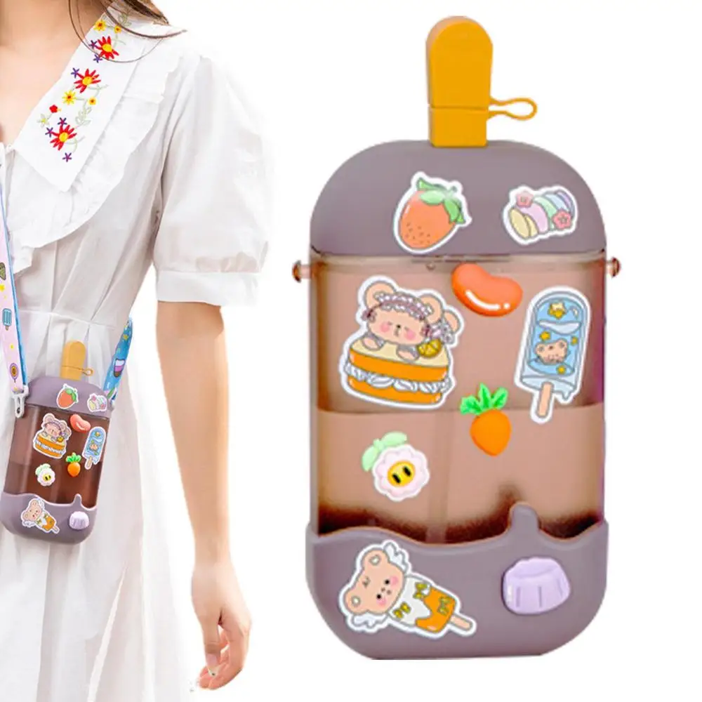 Girls Water Sippy Cup Ice Cream Stick Lady Water Bottles With Straw Leakproof Water Bottles Outdoor Women'S Sports Gym Bottle