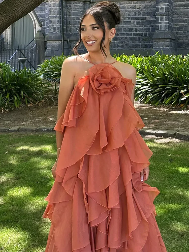 Chic Layer Ruffles Long Dress Women 3d Flower Backless Sleeveless Slim Fit  Maxi Dresses Female 2025 Summer Lady Beach Party Robe - AliExpress 200000345
