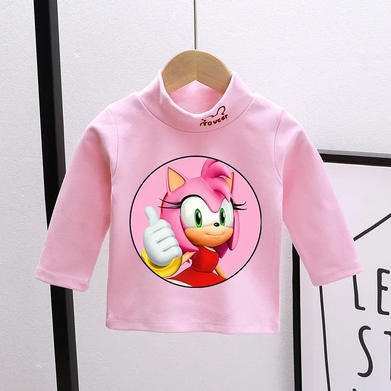 Camisetas largas para niñas de Sonics, ropa para niños, abrigo base, sudadera de dibujos animados para primavera y otoño, ropa para el hogar, tops, ropa para bebés, regalos de cumpleaños
