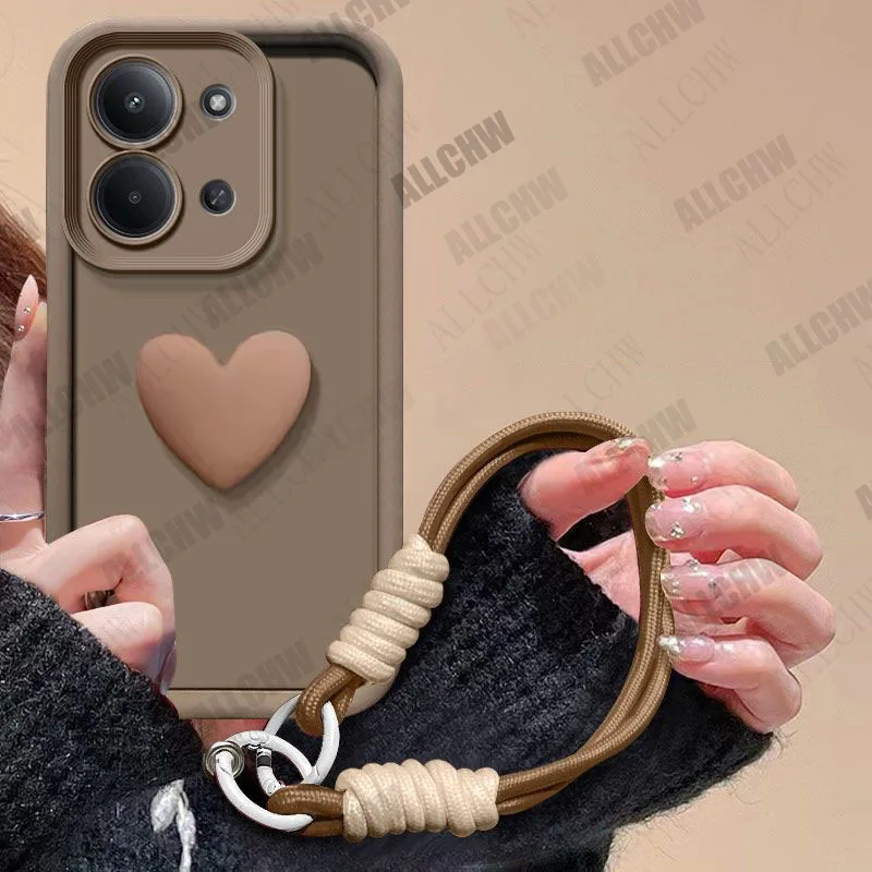 Enhanced Protection TPU Black Case with Love Heart Strap - Shockproof Phone Cover